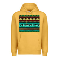 Mustard turquoise horse and bullskull aztec  pattern Premium Hoodie - BarkalooDesign