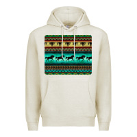 Oatmeal Heather turquoise horse and bullskull aztec  pattern Premium Hoodie - BarkalooDesign