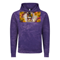 Cloud Purple mess bun mama with sunflowers and colorful leopard license plate Vintage Hoodie - BarkalooDesign