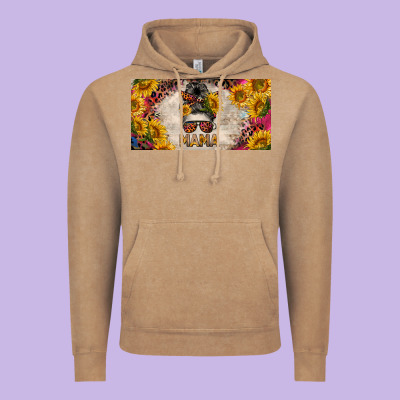 Mess Bun Mama With Sunflowers And Colorful Leopard License Plate Vintage Hoodie Designed By Barkaloodesign
