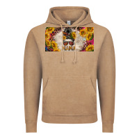 Vintage Coffee mess bun mama with sunflowers and colorful leopard license plate Vintage Hoodie - BarkalooDesign