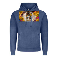 Vintage Denim mess bun mama with sunflowers and colorful leopard license plate Vintage Hoodie - BarkalooDesign