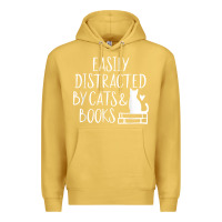 Antique Gold easily distracted by cats and books   cute book lover t shirt Premium Hoodie - linhVisuals