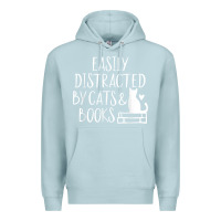 Blue Mist easily distracted by cats and books   cute book lover t shirt Premium Hoodie - linhVisuals