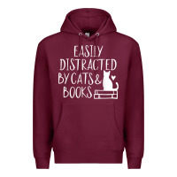 Burgundy easily distracted by cats and books   cute book lover t shirt Premium Hoodie - linhVisuals