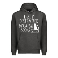 Charcoal Heather easily distracted by cats and books   cute book lover t shirt Premium Hoodie - linhVisuals