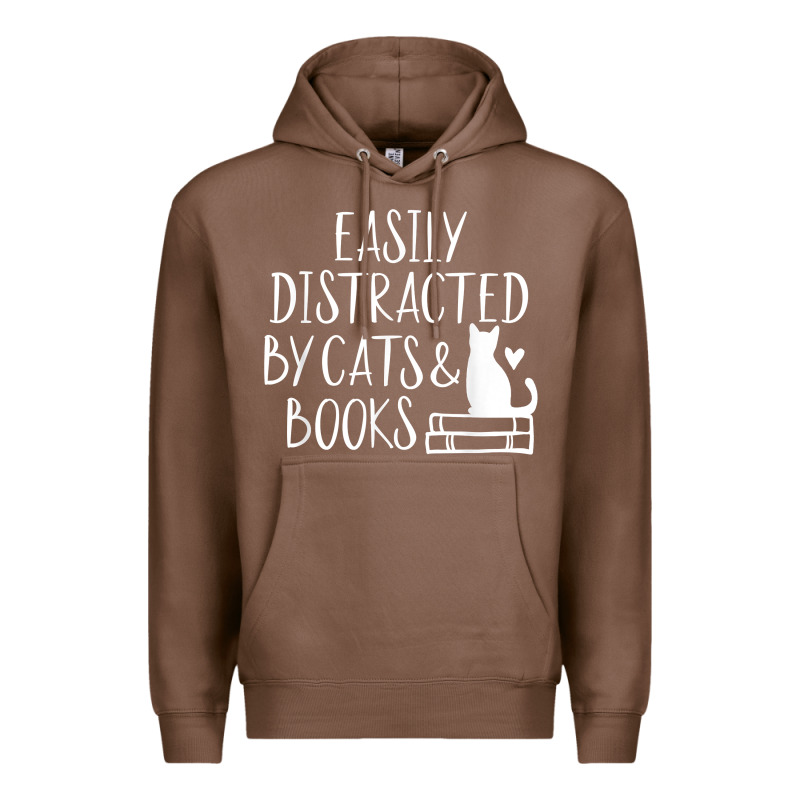 Easily Distracted By Cats And Books   Cute Book Lover T Shirt Premium Hoodie by linhVisuals | Teevron