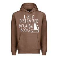 Chestnut easily distracted by cats and books   cute book lover t shirt Premium Hoodie - linhVisuals