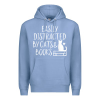 Colony Blue easily distracted by cats and books   cute book lover t shirt Premium Hoodie - linhVisuals