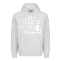 Dove Grey easily distracted by cats and books   cute book lover t shirt Premium Hoodie - linhVisuals