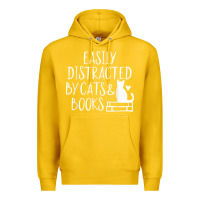 Lemon easily distracted by cats and books   cute book lover t shirt Premium Hoodie - linhVisuals