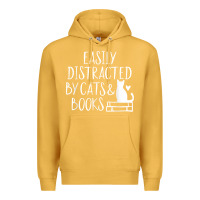 Mustard easily distracted by cats and books   cute book lover t shirt Premium Hoodie - linhVisuals