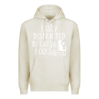 Oatmeal Heather easily distracted by cats and books   cute book lover t shirt Premium Hoodie - linhVisuals
