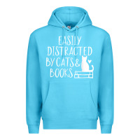 Ocean Blue easily distracted by cats and books   cute book lover t shirt Premium Hoodie - linhVisuals