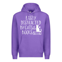 Purple easily distracted by cats and books   cute book lover t shirt Premium Hoodie - linhVisuals