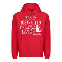 Red easily distracted by cats and books   cute book lover t shirt Premium Hoodie - linhVisuals