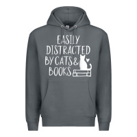 Rock easily distracted by cats and books   cute book lover t shirt Premium Hoodie - linhVisuals