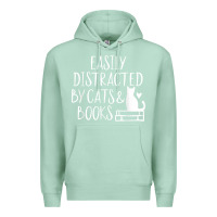 Seafoam easily distracted by cats and books   cute book lover t shirt Premium Hoodie - linhVisuals