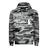 Slate Camo easily distracted by cats and books   cute book lover t shirt Premium Hoodie - linhVisuals