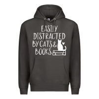 Smoke easily distracted by cats and books   cute book lover t shirt Premium Hoodie - linhVisuals