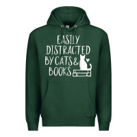 Sports Green easily distracted by cats and books   cute book lover t shirt Premium Hoodie - linhVisuals