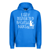 True Royal easily distracted by cats and books   cute book lover t shirt Premium Hoodie - linhVisuals