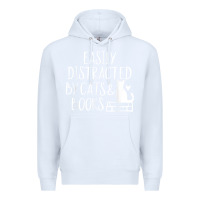 White easily distracted by cats and books   cute book lover t shirt Premium Hoodie - linhVisuals