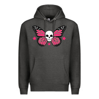 Charcoal Heather butterfly skull Premium Hoodie - linhVisuals