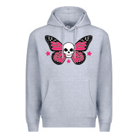 Heather Grey butterfly skull Premium Hoodie - linhVisuals