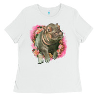 White leopard baby hippo Ladies Tee - LillyAllenDesigns