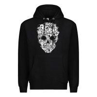 Black funny pitbull skull dog skeleton halloween t shirt Premium Hoodie - linhVisuals