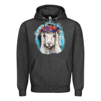 Charcoal Heather Sunflower Sheep With Background Zipper Hoodie - RanaPortraitStore