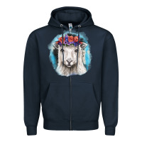 Navy Sunflower Sheep With Background Zipper Hoodie - RanaPortraitStore