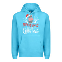 Ocean Blue i want hippopotamus for christmas hippo xmas gift Premium Hoodie - linhVisuals