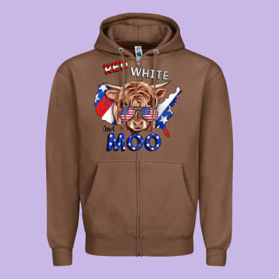 Red White And Moo Cow Zipper Hoodie Designed By Ranaportraitstore