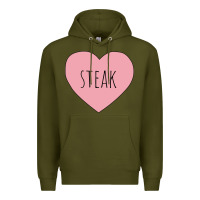 Army Green i heart steak Premium Hoodie - linhVisuals