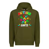 Army Green autistic auntie puzzle support family autism awareness sweatshirt Premium Hoodie - linhVisuals