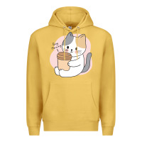 Antique Gold Cat Drinking Coffee Kitten Kawaii Japanese Kitty Premium Hoodie - linhVisuals