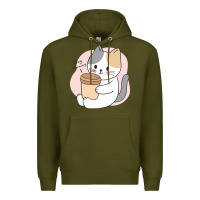 Army Green Cat Drinking Coffee Kitten Kawaii Japanese Kitty Premium Hoodie - linhVisuals