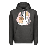 Charcoal Heather Cat Drinking Coffee Kitten Kawaii Japanese Kitty Premium Hoodie - linhVisuals