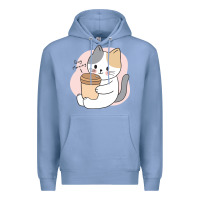 Colony Blue Cat Drinking Coffee Kitten Kawaii Japanese Kitty Premium Hoodie - linhVisuals
