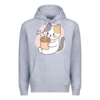 Heather Grey Cat Drinking Coffee Kitten Kawaii Japanese Kitty Premium Hoodie - linhVisuals