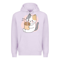 Lilac Cat Drinking Coffee Kitten Kawaii Japanese Kitty Premium Hoodie - linhVisuals