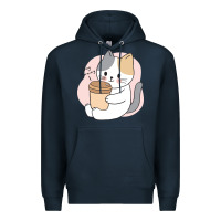 Navy Cat Drinking Coffee Kitten Kawaii Japanese Kitty Premium Hoodie - linhVisuals