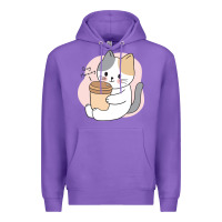 Purple Cat Drinking Coffee Kitten Kawaii Japanese Kitty Premium Hoodie - linhVisuals