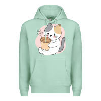 Seafoam Cat Drinking Coffee Kitten Kawaii Japanese Kitty Premium Hoodie - linhVisuals