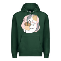 Sports Green Cat Drinking Coffee Kitten Kawaii Japanese Kitty Premium Hoodie - linhVisuals