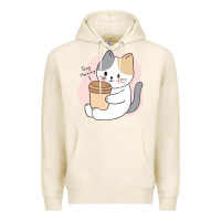 Tofu Cat Drinking Coffee Kitten Kawaii Japanese Kitty Premium Hoodie - linhVisuals
