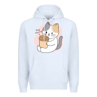 White Cat Drinking Coffee Kitten Kawaii Japanese Kitty Premium Hoodie - linhVisuals