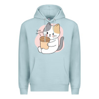 Blue Mist Cat Drinking Coffee Kitten Kawaii Japanese Kitty Premium Hoodie - linhVisuals